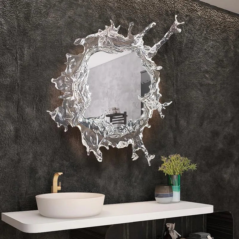 Splashing Water Effect Bathroom Mirror With Wall Light