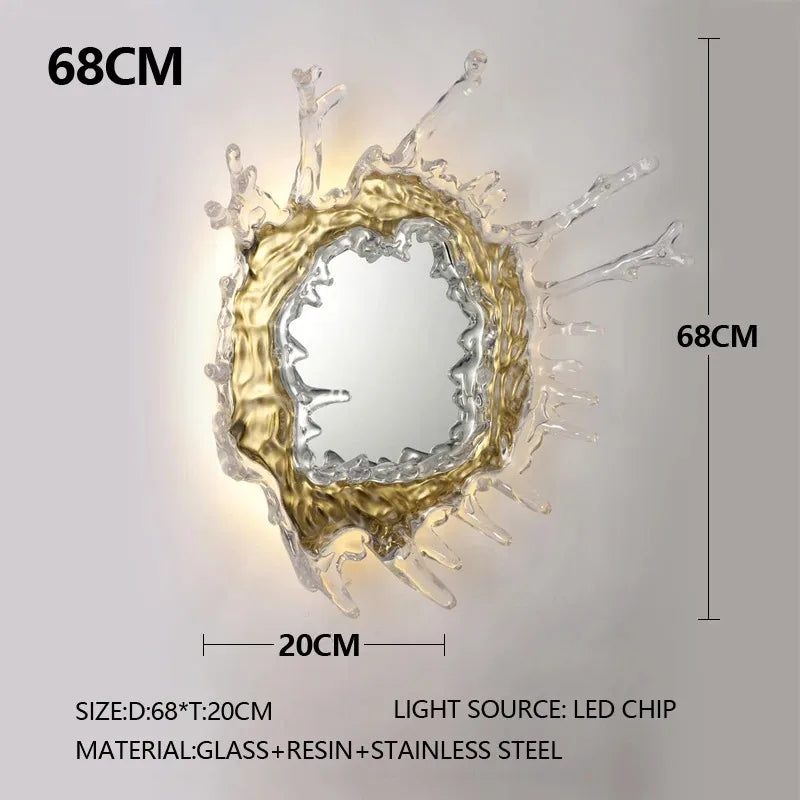 Splashing Water Effect Mirror With Wall Lighting