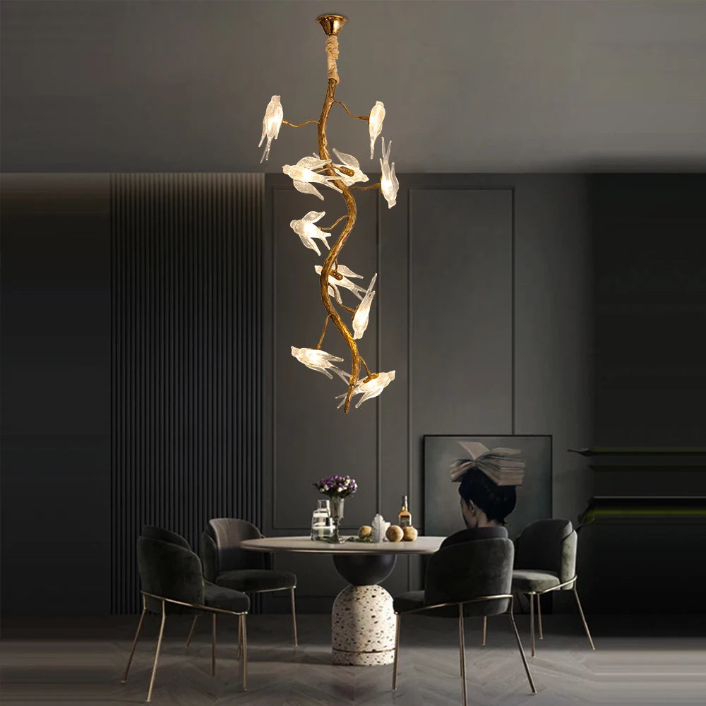 Vertical Hanging Crystal Bird Ceiling Light Chandelier