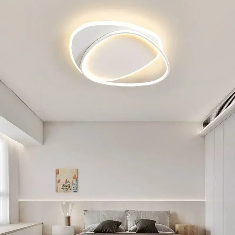 White Modern Ceiling Light With Interlaced Lines