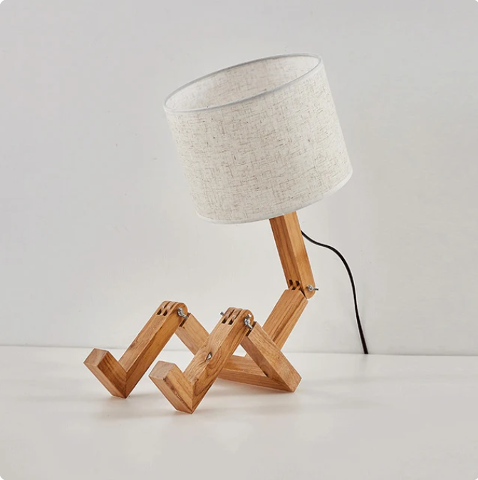 Wooden Robot Shaped Table Lamp Bedside Lamp Desk Lamp