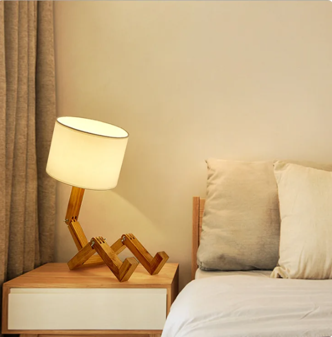 Wooden Robot Shaped Table Lamp Bedside Lamp Desk Lamp