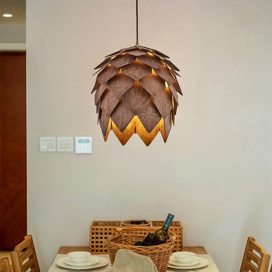 Wooden Pinecone Ceiling Lamp
