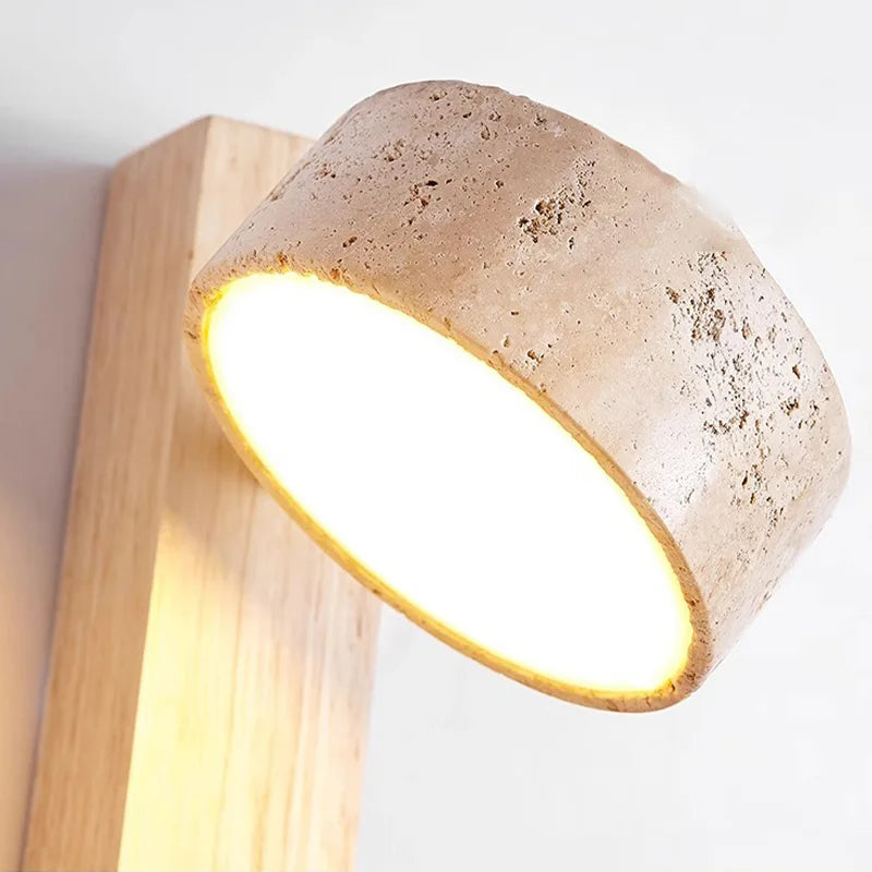 Rotatable Cream Stone Wooden Wall Lamp with Pull Switch