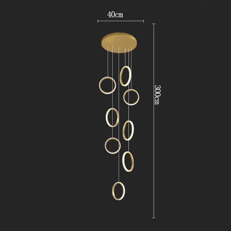 gold Nordic Circle Chandelier staircases