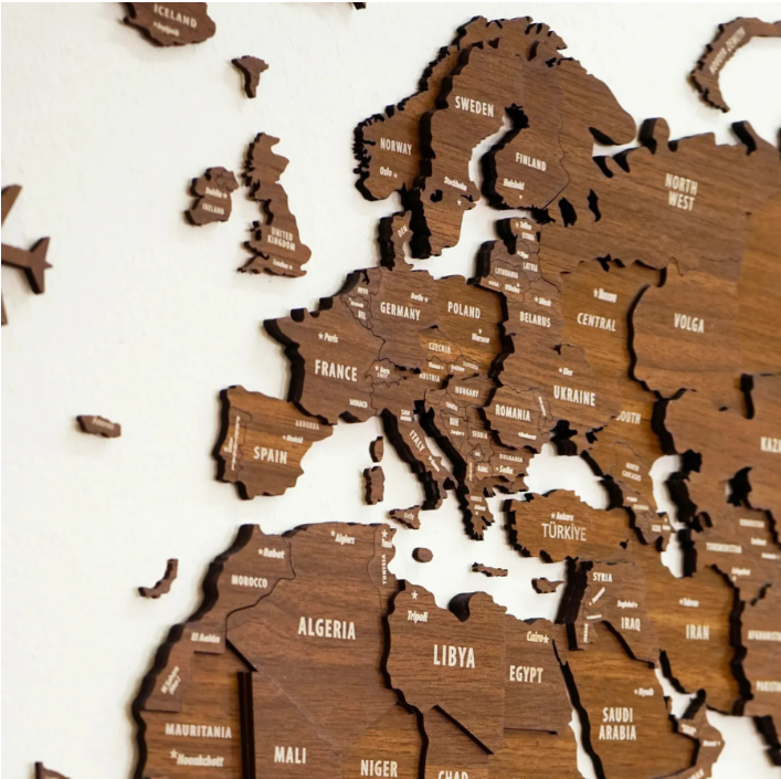 Mapa mundial de madera 3D