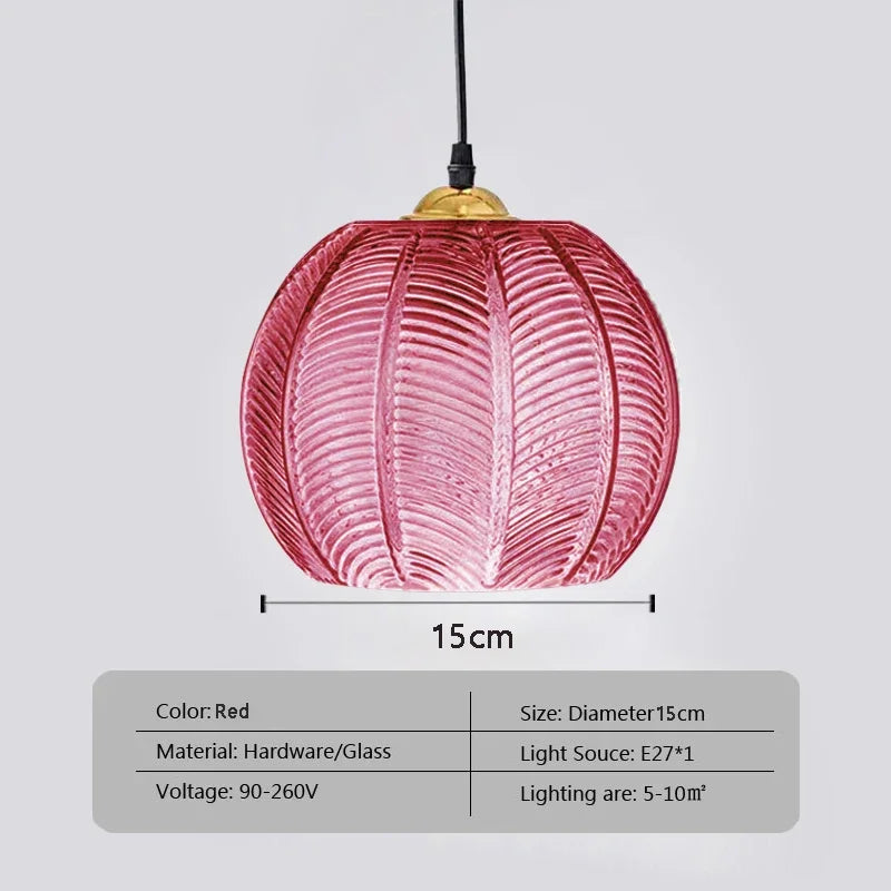 pink Textured Glass Pendant Light 15 cm