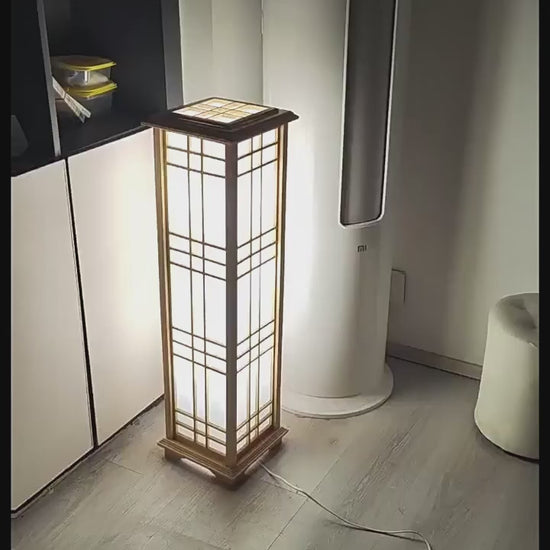 Japanese Style Wood Floor Lamp with Acrylic Shade for Living Room Bedroom
