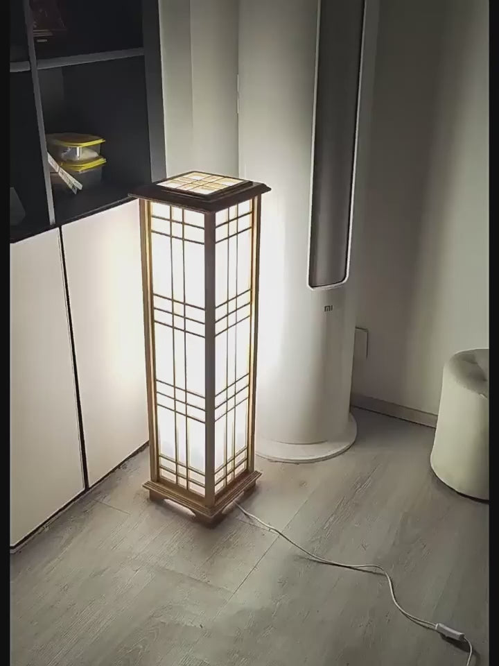 Japanese Style Wood Floor Lamp with Acrylic Shade for Living Room Bedroom