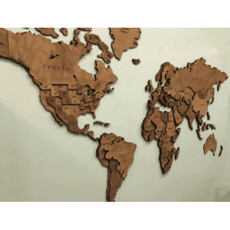 3D wooden world map