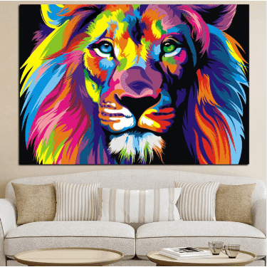 Peinture de lion coloré sur toile
