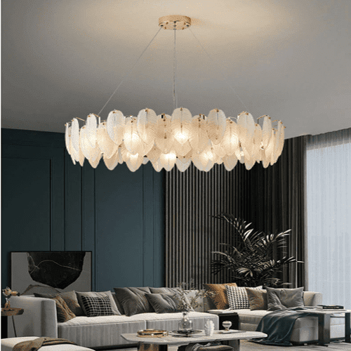 glass feather chandelier living room