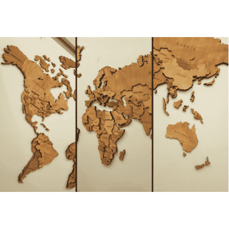 Carte du monde en bois 3D